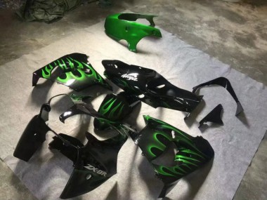 00-01 Glossy Black Green Flame Kawasaki ZX9R Motorcycle Fairings