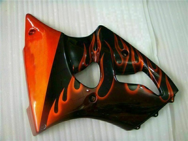 00-02 Black Red Flame Kawasaki ZX6R Motorcycle Fairings