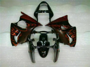 00-02 Black Red Flame Kawasaki ZX6R Motorcycle Fairings