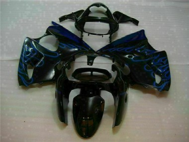 00-02 Black with Blue Flame Kawasaki ZX6R Motorcycle Fairings