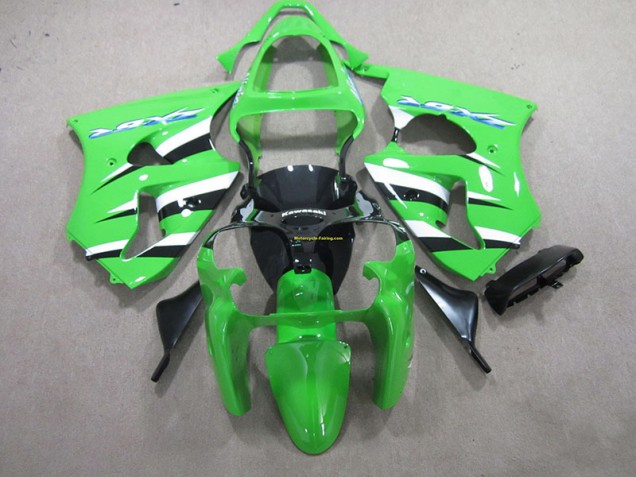 00-02 Green Black White Kawasaki ZX6R Motorcycle Fairing