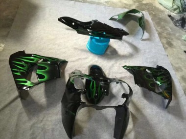 02-03 Glossy Black Green Flame Kawasaki ZX9R Motorcycle Fairings