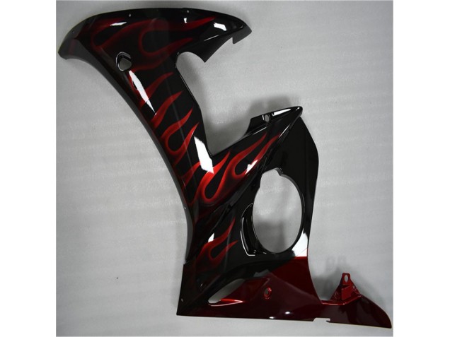 03-05 Black Red Flame Yamaha YZF R6 Motorcycle Fairings