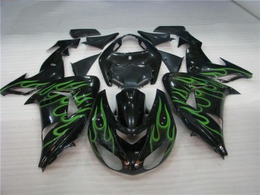 06-07 Black Green Flame Kawasaki ZX10R Motorcycle Fairings