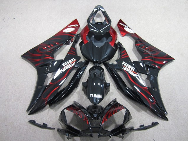 06-07 Black Red Flame Yamaha YZF R6 Motorcycle Fairing