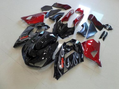 06-11 Black Nd Red Silver Flame Kawasaki ZX14R ZZR1400 Motorcycle Fairings