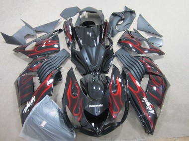 06-11 Black Red Flame Ninja Kawasaki ZX14R ZZR1400 Motorcycle Fairings