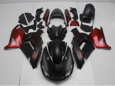 06-11 Matte Black and Red Kawasaki ZX14R ZZR1400 Motorcycle Fairings