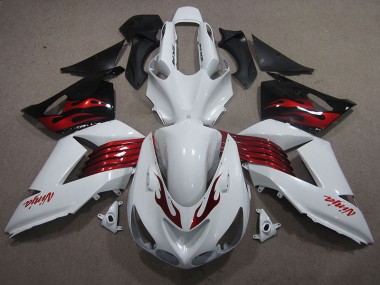 06-11 White Red Ninja Kawasaki ZX14R ZZR1400 Motorcycle Fairings