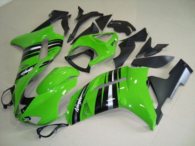 07-08 Green and Silver Stripe Kawasaki ZX6R Motorcycle Fairings