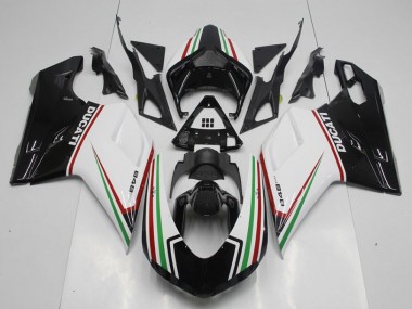 07-14 Black Green and White Ducati 848 1098 1198 Motorcycle Fairings