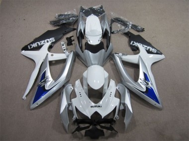 08-10 Silver Blue White Suzuki GSXR 600 Motorcycle Fairings