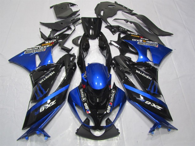 09-12 Black Blue Monster Kawasaki ZX6R Motorcycle Fairings