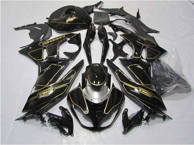 09-12 Black Gold Kawasaki ZX6R Motorcycle Fairings