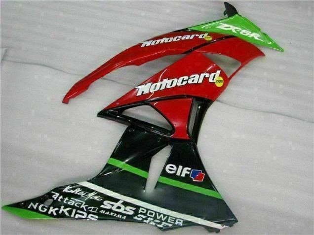 09-12 Black Red Green Motocard Kawasaki ZX6R Motorcycle Fairings