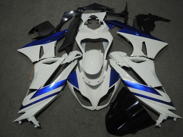 09-12 White Blue Kawasaki ZX6R Motorcycle Fairings