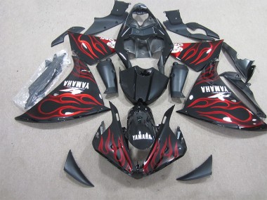 12-14 Black Red Flame Yamaha YZF R1 Motorcycle Fairings