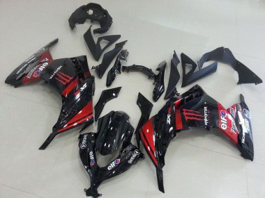 13-16 Black Red Monster Kawasaki ZX300R Motorcycle Fairings