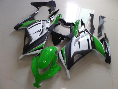 13-16 Green Black and White Kawasaki ZX300R Motorcycle Fairings