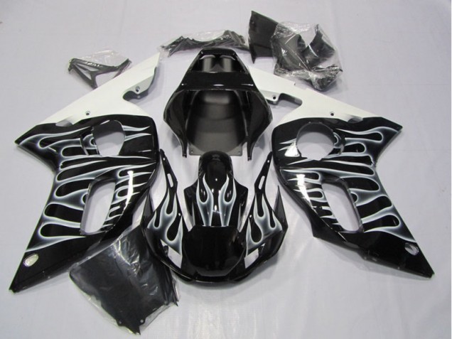 98-02 Black White Flame Yamaha YZF R6 Motorcycle Fairings